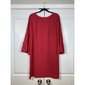 Talbots 12 Crepe Red Pink Bell Sleeve Shift Dress Career Cocktail Chic Preppy